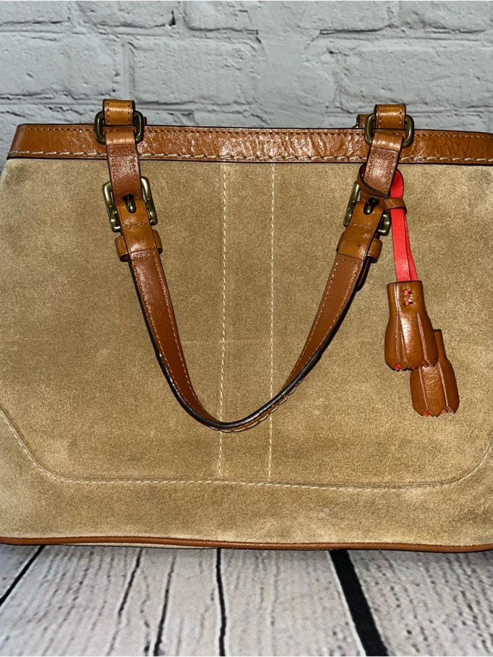 Vintage Y2K Coach Hampton Suede Tassel Leather Satchel Shoulder Bag (Style 7476) - Picture 6 of 15